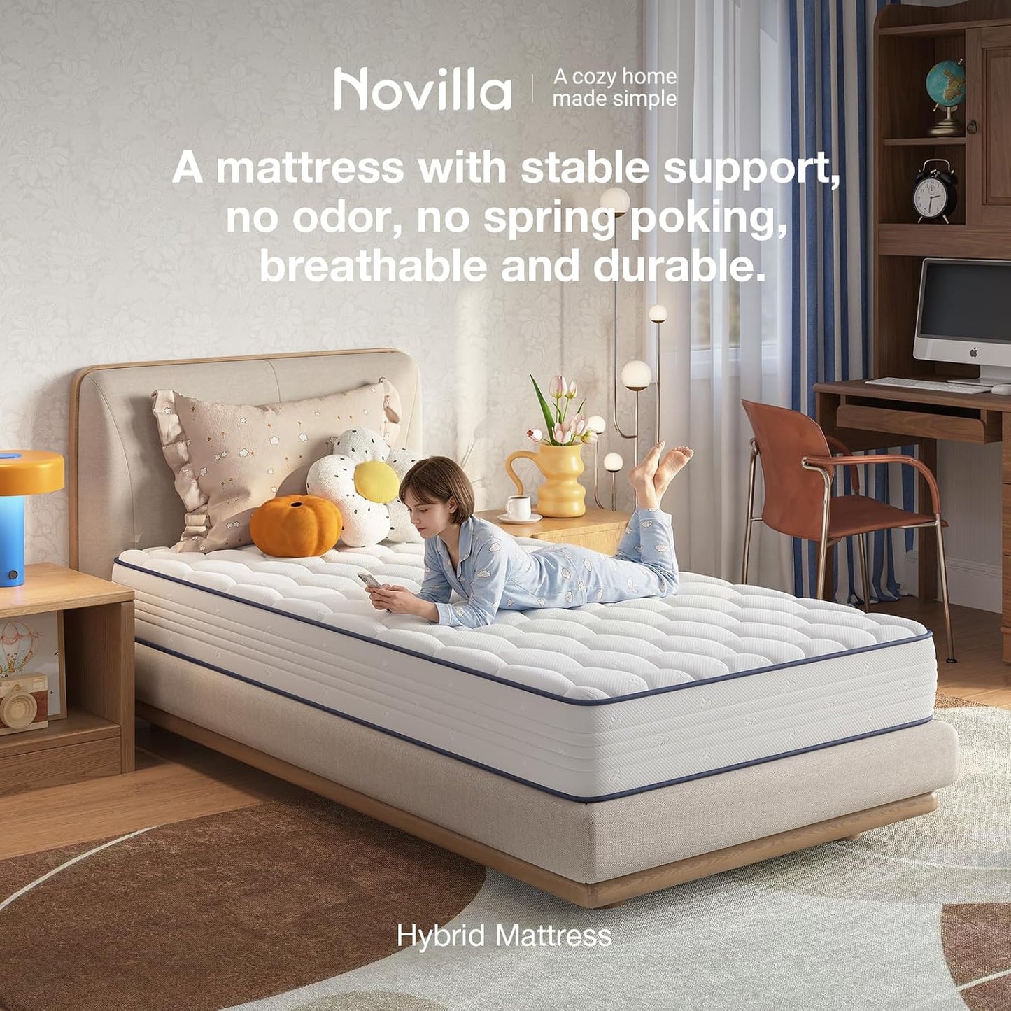 6 Inch Twin Mattress,Bonnell Spring Hybrid Mattresses for Spine Support & Cooling Comfort - Twin Bed Mattress,Adaptive Foam Layer with Medium Firm- Certipur-Us Certified for Youth/Guest Rooms