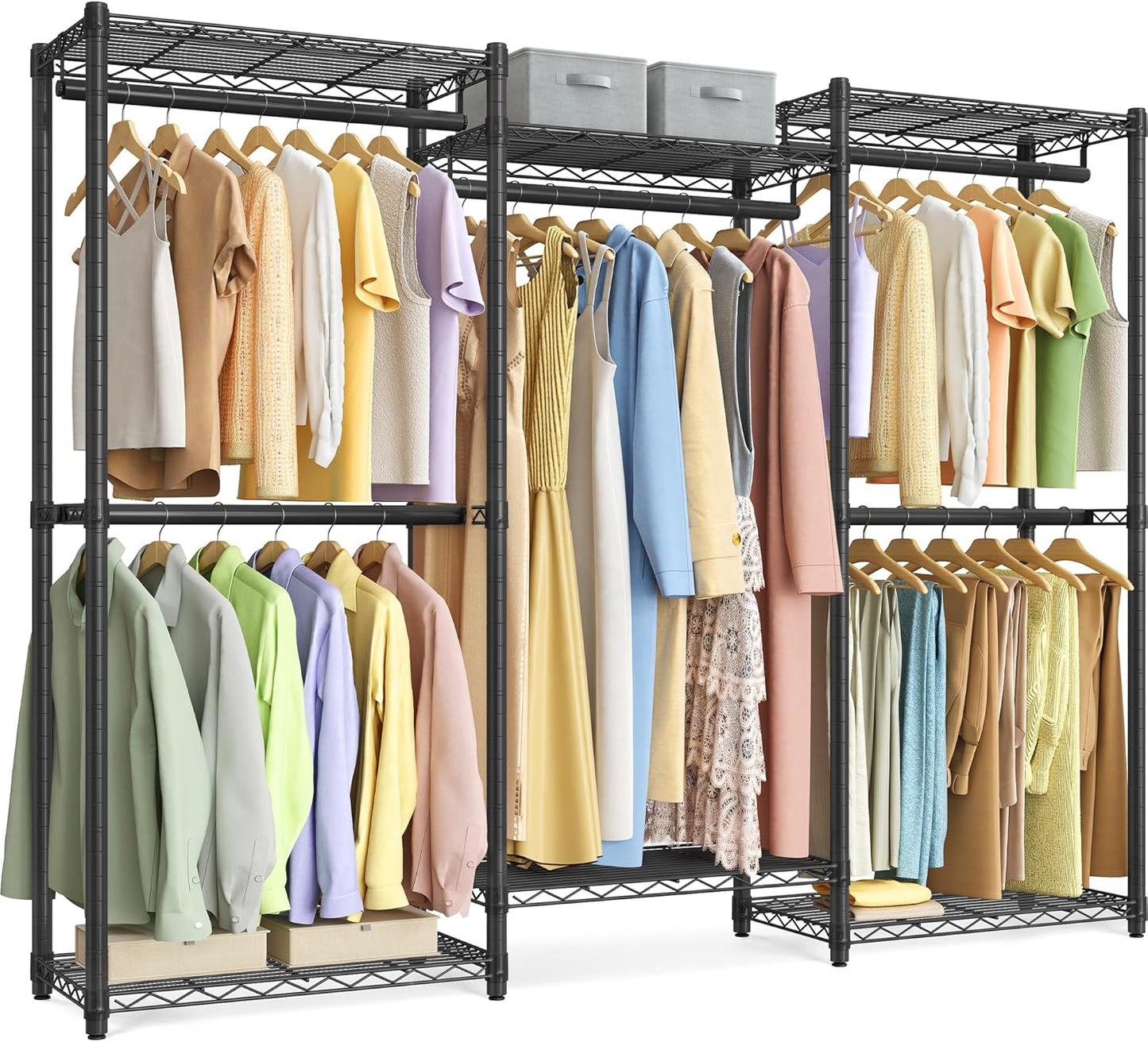 Heavy-Duty Clothes Rack, Garment Rack, Portable Closet, 68.7-Inch Wide Clothing Rack with Adjustable Mesh Shelves and Hanging Rails, Ink Black ULGR433B01