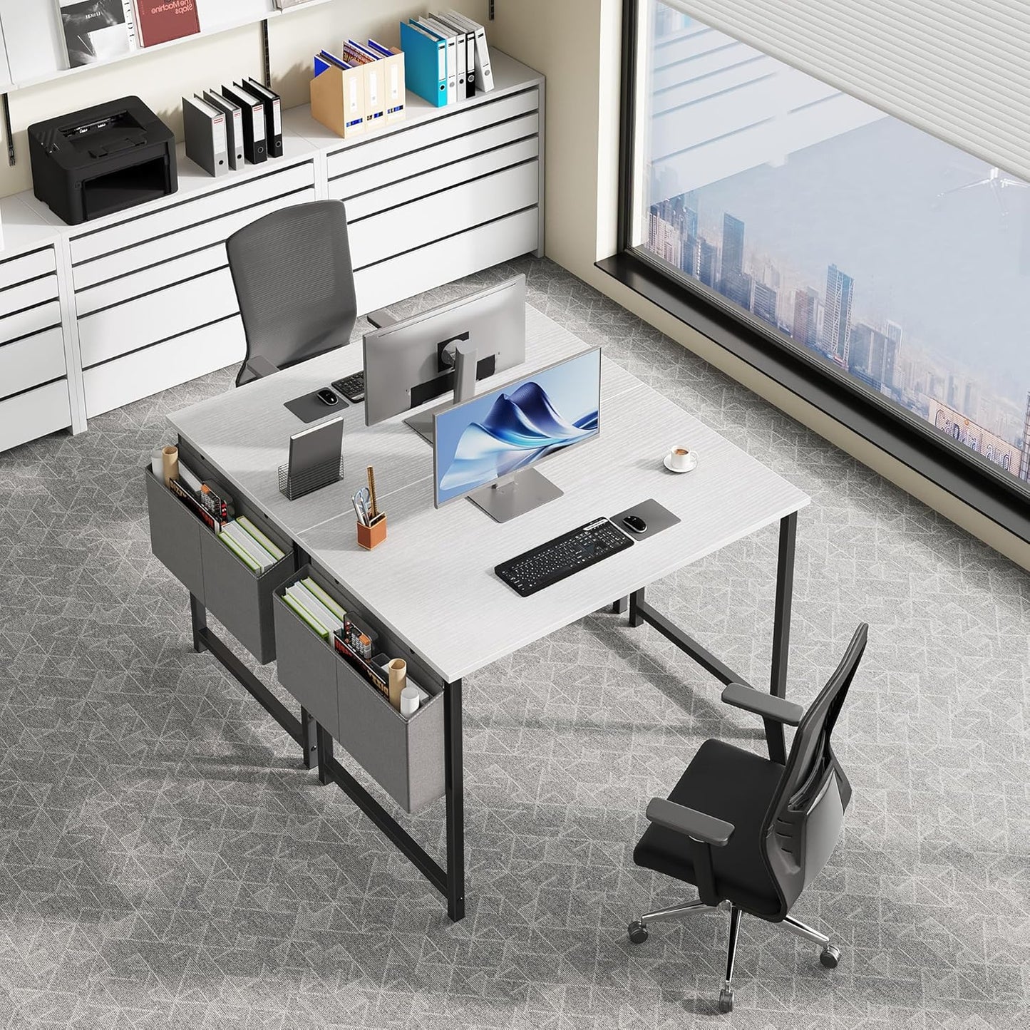 40 Inch Computer Desk Home Office Desks for Bedroom Writing Gaming Work Study Table with Storage Bag for Small Spaces, Modern Workstation in Bright White