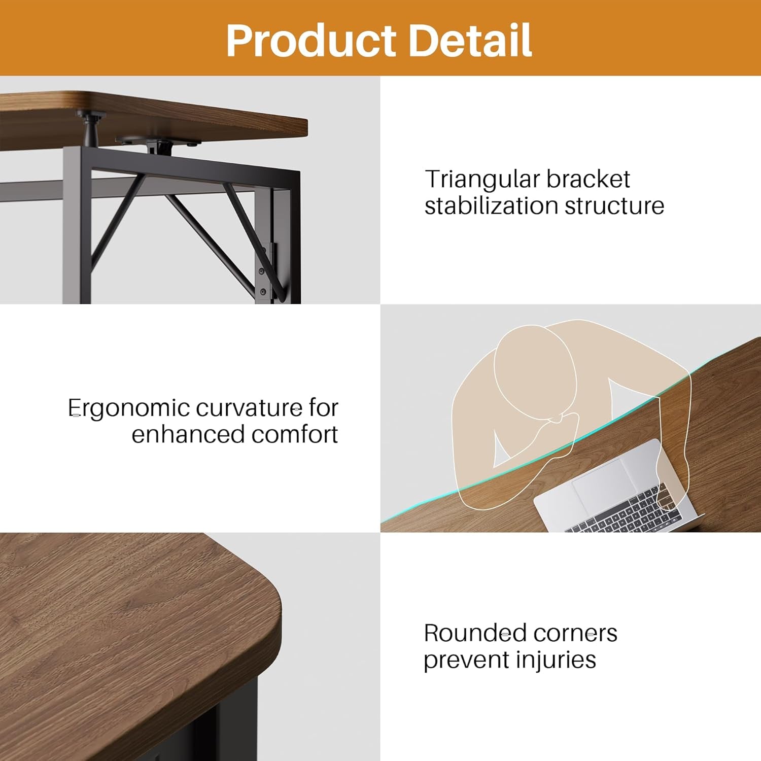 31.5" Folding Desk - Brown, No Assembly Small Foldable Desk for Home, Office, Wooden Top Folding Computer Desk for Working, Writing, Studying