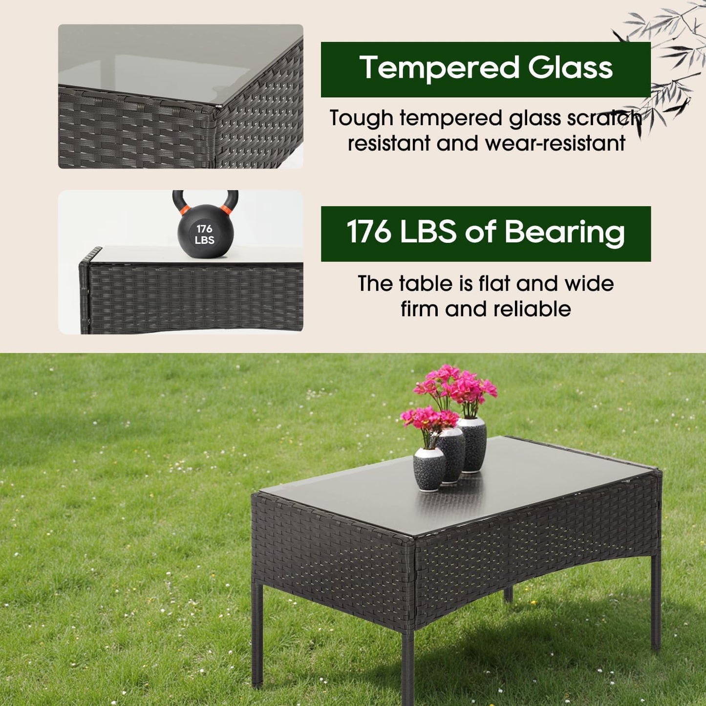 | 4-Piece Patio Furniture Set | Black | Outdoor Wicker Furniture with Coffee Table | Modern Rattan Chairs Conversation Set | Outdoor Seating | Weather-Resistant | for Porch, Garden, Lawn