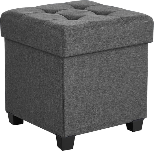 15 Inches Cube Storage Ottoman, Bedroom Bench with Storage, Foot Stool with Feet, Holds up to 660 Lb, Dark Gray ULSF14GYZ