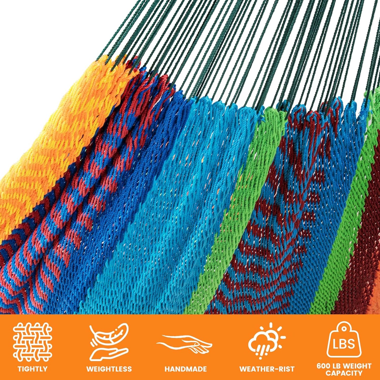Handwoven Mayan Hammock, 10.5 FT Soft Rope Double Hammocks, Portable Outdoor Hammock with Carry Bag, 2 Straps & Carabiners for Patio Outside, 550 Lbs Weight Capacity, Multi Color