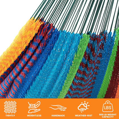 Handwoven Mayan Hammock, 10.5 FT Soft Rope Double Hammocks, Portable Outdoor Hammock with Carry Bag, 2 Straps & Carabiners for Patio Outside, 550 Lbs Weight Capacity, Multi Color