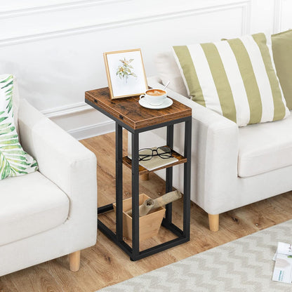 Foldable End Table, C Shaped Side Table with Storage Shelf, Small Snack Table Suitable for Living Room Bedroom Small Spaces, Easy Assembly, Rustic Brown BF29SF01