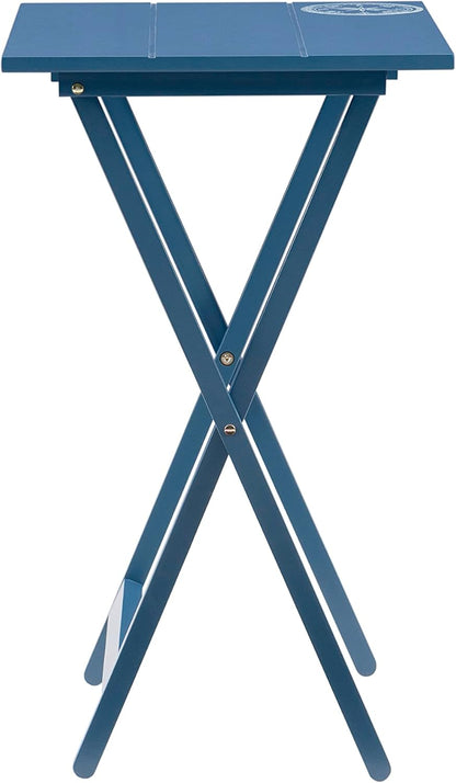 SAMM Navy Trey Table Set with Compass Accent Includes Four Trey Tables and Stand