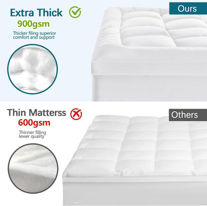 Queen Mattress Topper for Back Pain - Extra Thick Cooling Mattress Pad Cover for Queen Size Bed - Soft Mattress Protector Pillow Top with 8-21 Inch Deep Pocket 3D Snow down Alternative Fill