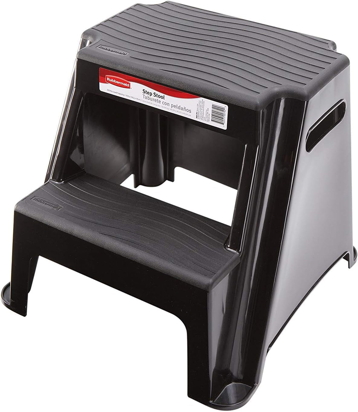 2-Step Molded Plastic Step Stool, Lightweight with Slip Resistant Treads and Non-Slip Feet, Black (Amazon Exclusive)