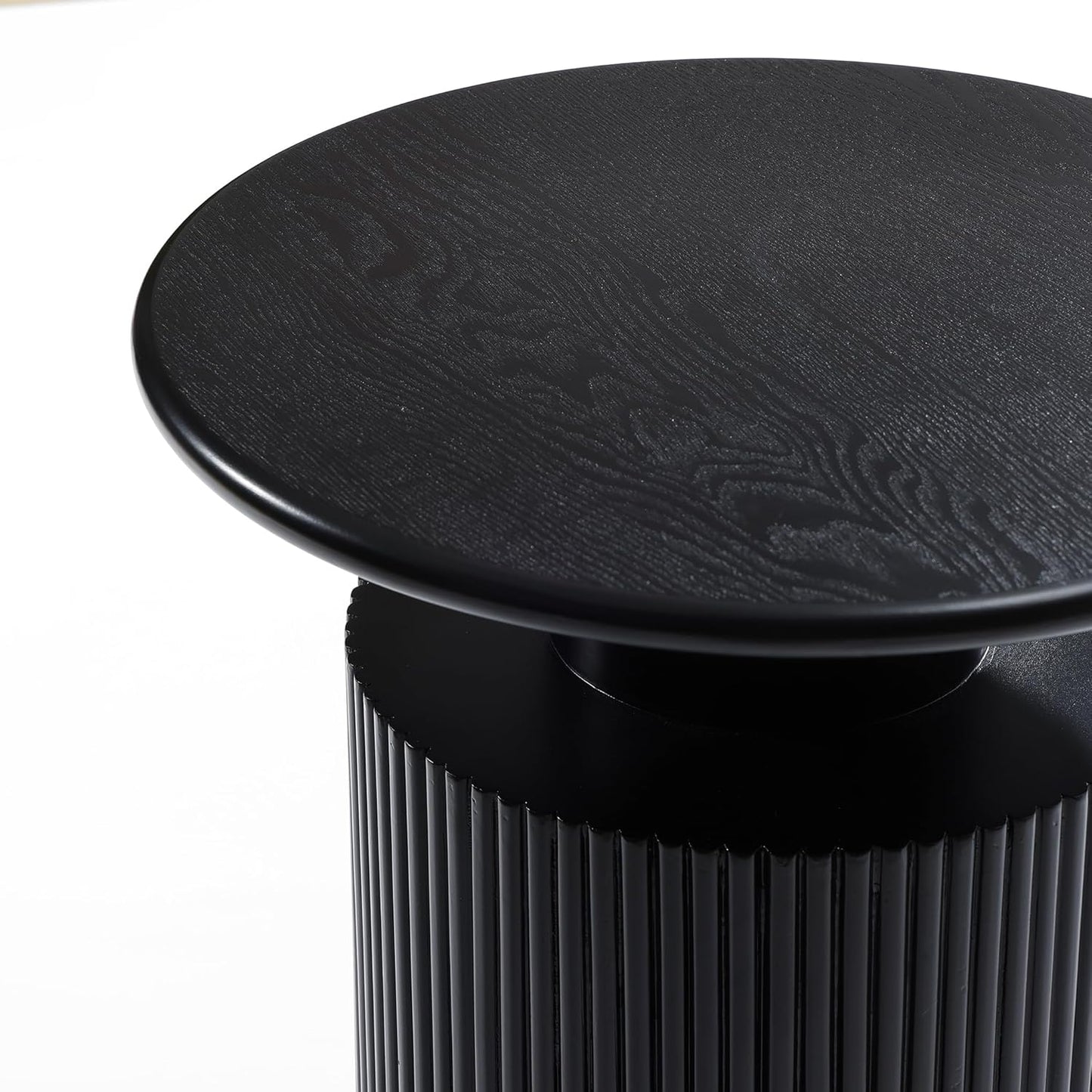 Luxenhome Black Side Table, 22" Fluted round Side Table for Small Spaces, Modern Accent End Table for Living Room Couch, Bedroom, Bedside Table, Nightstand