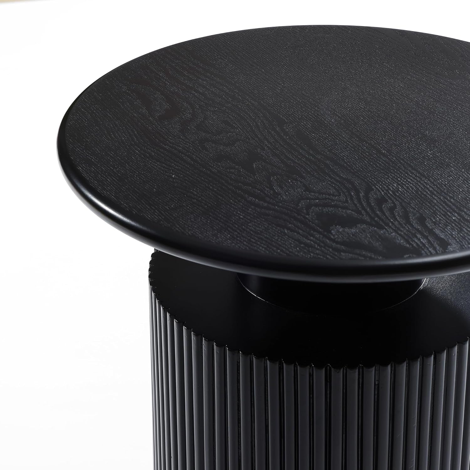 Luxenhome Black Side Table, 22" Fluted round Side Table for Small Spaces, Modern Accent End Table for Living Room Couch, Bedroom, Bedside Table, Nightstand