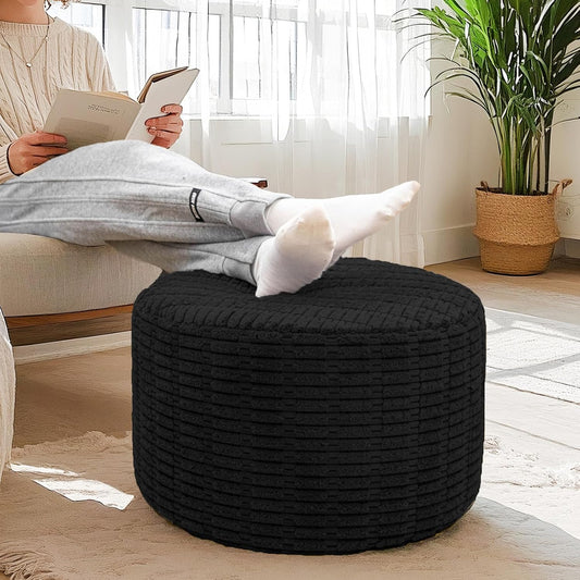 Ottoman Foot Rest, Home Decor, Bedroom Decor, Ideal for Living Room, Comfortable Floor Pouf,Ottoman Foot Rest for Armchair Bean Bag,Floor Cushion, Footstool, 12X20 Inch (Black Pouf with Filler)