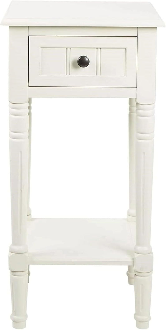 Storage, Traditional Style, Small End Accent Table, Sturdy, Wood- Simplify Side Table for Living Room, Bedroom Entryway, 17.05 in X 13.23 in X 17.05 In, White