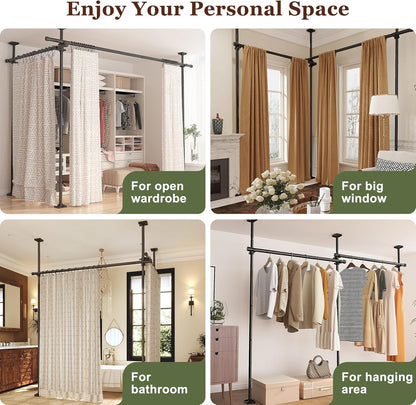 Room Divider for Room Separation, Tension Curtain Rods No Drilling, 4-10Ft(H) 28-70Inch(W) Adjustable Temporary Privacy Wall Divider, Heavy Duty Freestanding Space Partition Separator, Black