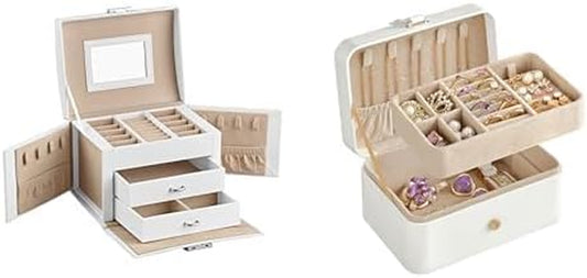 Jewelry Box, Lockable Jewelry Storage Organizer, Jewelry Box, Travel Jewelry Case, 2-Layer Jewelry Holder Organizer UJBC154W01 & UJBC166W01