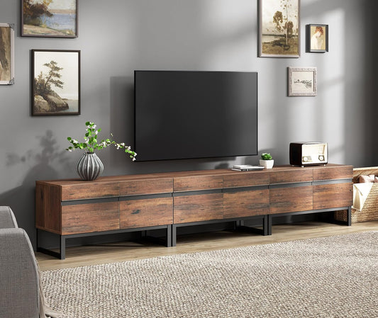 3 in 1 Modern TV Stand for up to 110 Inch Tvs, Wood Entertainment Center with Storage Cabinets and Metal Base, Living Room Media Console, Brown