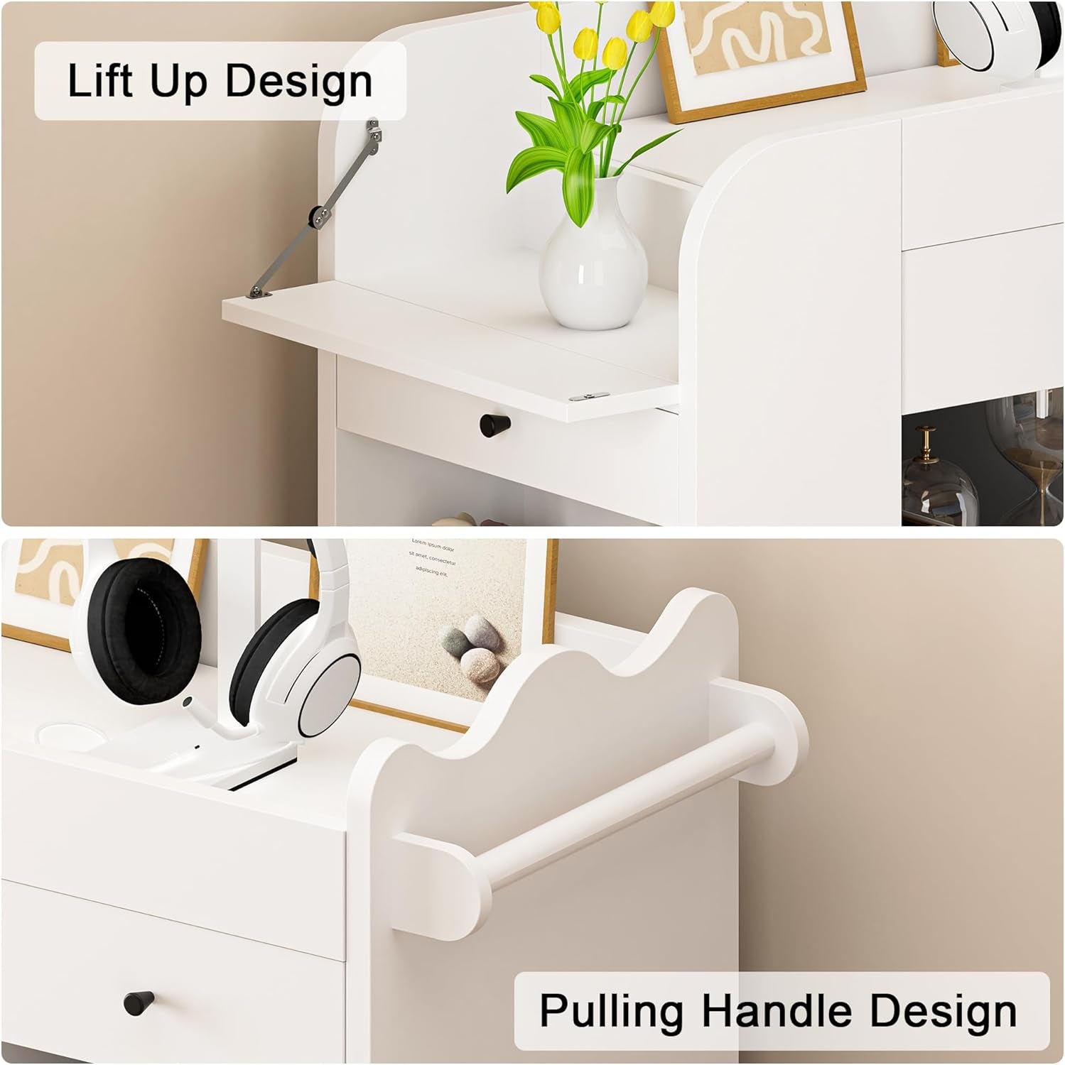 Baby Changing Table Top, 3 Drawers Nursery with 4 Open Cubbies, Rolling Chest with Wheels, 43" W X 19.5" D X 40" H