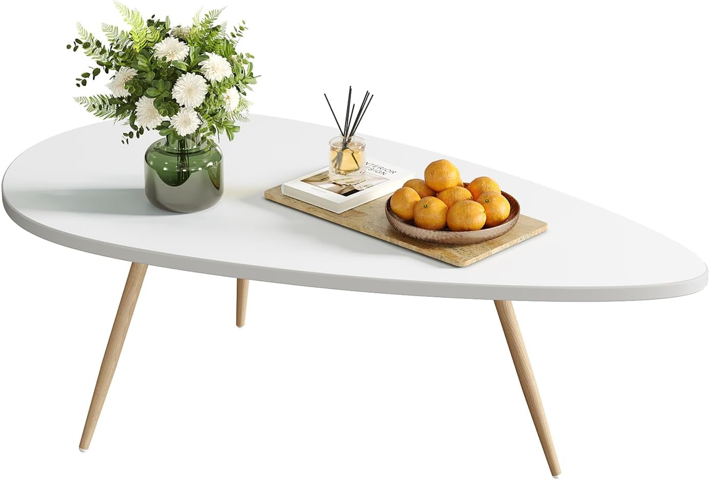 Modern Coffee Table White Oval Coffee Tables for Living Room Simple Center Table for Small Space Home Office Easy Assembly 22.2" D X 42.5" W X 17.1" H, White