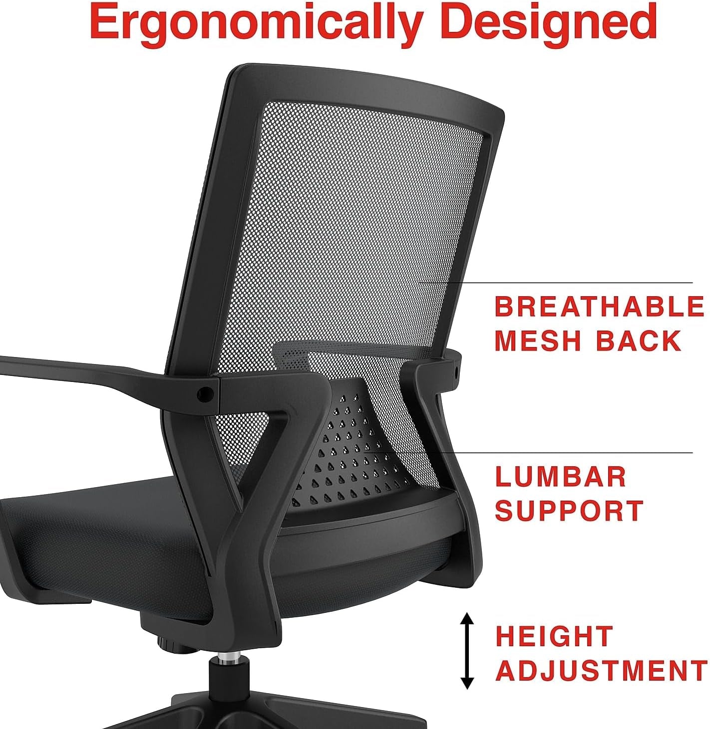 Cartwright Ergonomic Office Desk Chair, Adjustable with Breathable Mesh & Lumbar Support, Perfect for Home & Office, Black