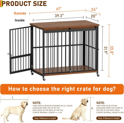 Dog Crate Furniture, 32’’ Wooden Dog Kennel Indoor with Sliding Front Door, Multi-Side Openings & Feeding Window Pet Cage House as TV Stand, End Table for Medium Dogs