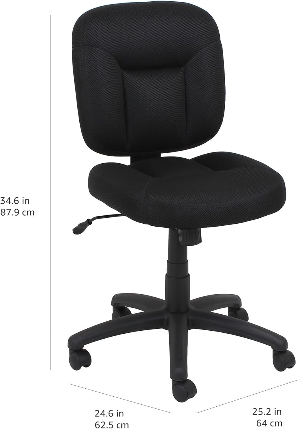Low-Back Office Desk Chair, Adjustable Height, 360 Degree Swivel, Fabric Upholstery, Black