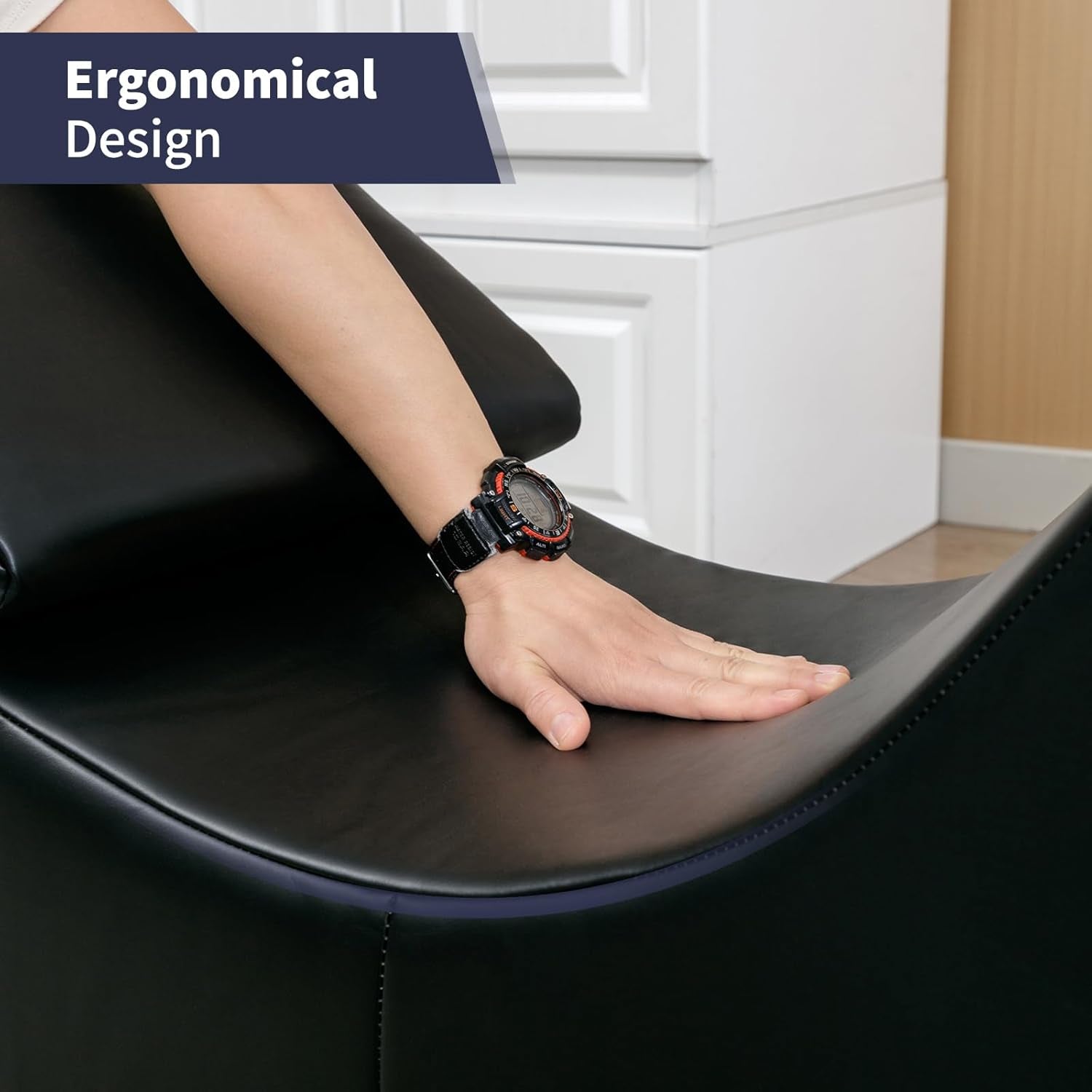 Modern Curved Chaise Lounge Chair for Stretching and Relaxation, Faux Leather Yoga Chair with Adjustable Cushion, Black