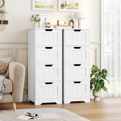 Bathroom Storage Cabinet, Bathroom Cabinet with 4 Drawers, 11.8” X 11.8” X 32.5” Freestanding Entryway Cupboard Storage Organizer Unit Home Furniture Decor, White