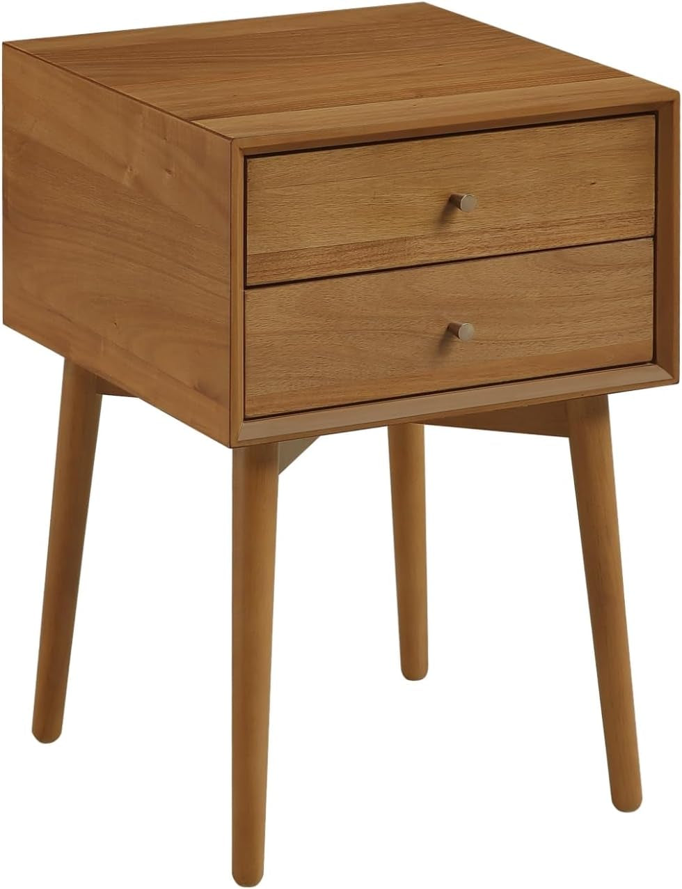 32704 Harper Mid-Century Oak Wood Nightstand with 2-Drawers, Small Side End Table with Storage, Brown
