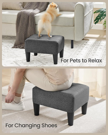 Foot Stool with Legs, Small Footstool Ottoman, Linen-Look Fabric Seat with Thick Cushion, for Living Room, Bedroom, Entryway, 330 Lb Weight Capacity, Dark Gray ULOM502G01