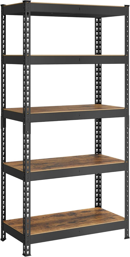 5-Tier Storage Shelves, Load 2310 Lb, Garage Storage, Boltless Assembly, Adjustable Shelving Unit, 17.7 X 35.4 X 70.9 Inches, for Study Shed Basement, Black and Rustic Brown UGLR450B11