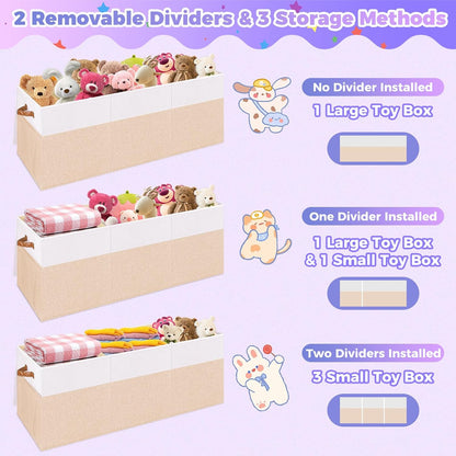Extra Large Toy Storage Box with Lid, Collapsible Sturdy Toys Chest Storage Organizer Bin Basket with Divider for Kids, Boys, Girls, Closet, Playroom, Bedroom, Nursery, 40"X14"X16", Beige & White
