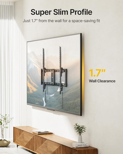Heavy Duty Tilt TV Wall Mount for 43–100" Large Flat & Curved Tvs, Holds 200 Lbs, Ultra Slim Low Profile Bracket with 8° Tilt, Fits 16"/18"/24" Wood Studs, Max VESA 800X600, 4× Load Tested
