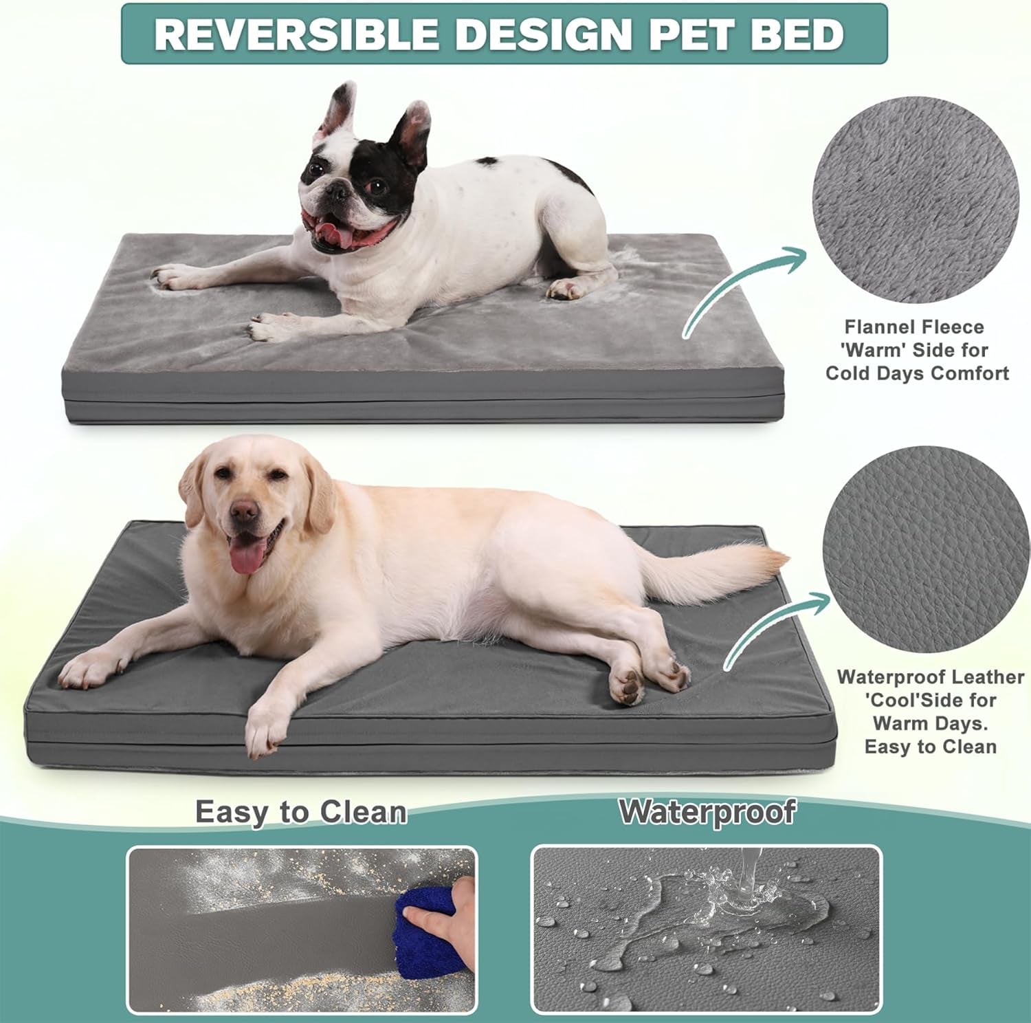 Waterproof Small Dog Bed Crate Pad 24 Inch, Washable Puppy Bed Orthopedic with Removable Cover Reversible, Foam Dogs Bed, Cat Bed Kennel Pad 23" X17, Durable Anti-Slip Bottom, Gray
