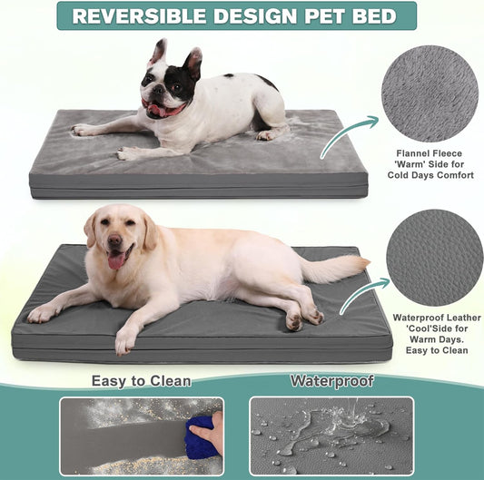 Waterproof Small Dog Bed Crate Pad 24 Inch, Washable Puppy Bed Orthopedic with Removable Cover Reversible, Foam Dogs Bed, Cat Bed Kennel Pad 23" X17, Durable Anti-Slip Bottom, Gray