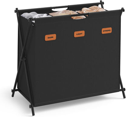 Laundry Hamper, Laundry Basket, 40.9 Gal. Laundry Sorter 4 Sections, Collapsible X-Frame, Clothes Organizer with Customizable Labels, Laundry Room, Bedroom, Bathroom, Ink Black ULCB140B01