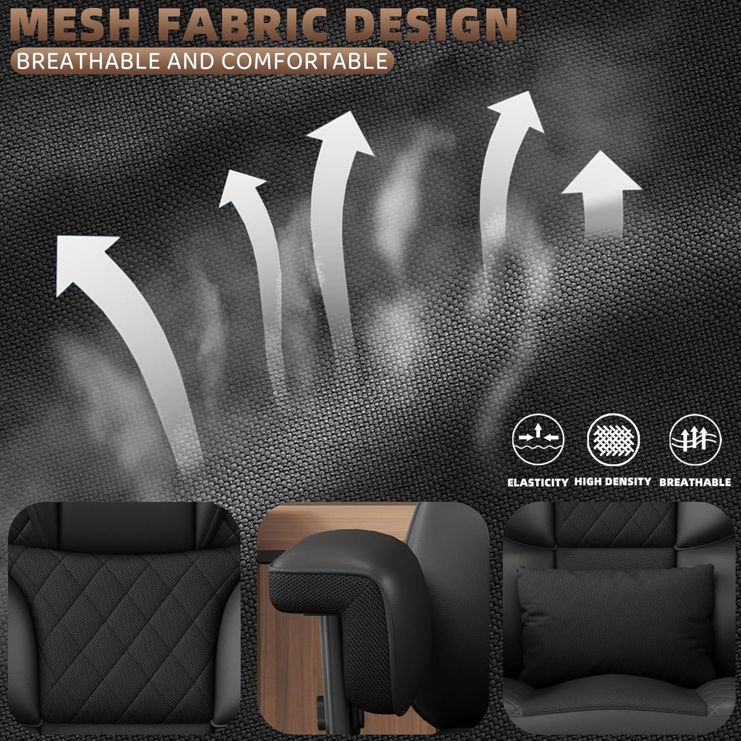 Big and Tall Office Chair, Computer Chair with Soft Adjustable Armrests, Ergonomic High Back Gaming Chair with Lumbar Support, Executive Chairs with Footrest (PU Leather + Mesh Fabric,Black)