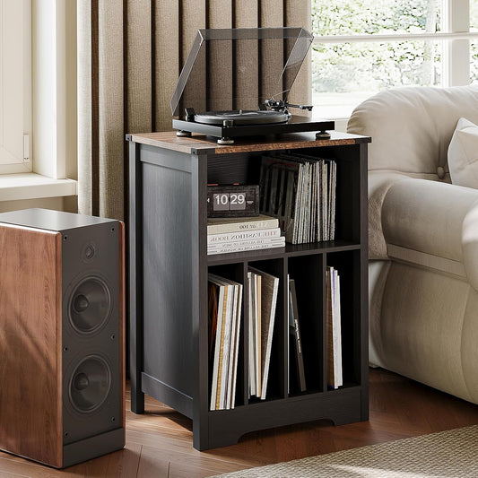 Record Player Stand, Vinyl Record Storage Cabinet, Turntable Stand Holds up to 160 Albums, Record Player Table Display Shelf for Living Room, Bedroom, Office, Vintage Black