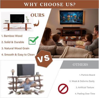 TV Stand with Storage for Tvs up to 65'', Bamboo TV Console Entertainment Center with 2 Open Shelf, Mid Century Modern Media Console for Living Room, Bedroom, Walnut