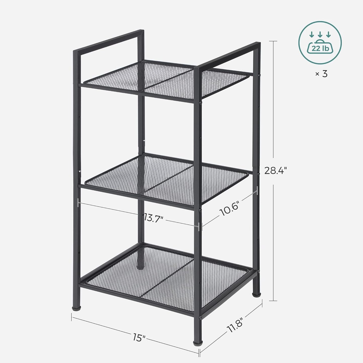 3-Tier Storage Rack, Bathroom Shelf, Extendable Plant Stand with Adjustable Shelf, for Bathroom, Living Room, Balcony, Kitchen, Black UBSC33BK
