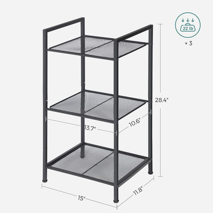 3-Tier Storage Rack, Bathroom Shelf, Extendable Plant Stand with Adjustable Shelf, for Bathroom, Living Room, Balcony, Kitchen, Black UBSC33BK