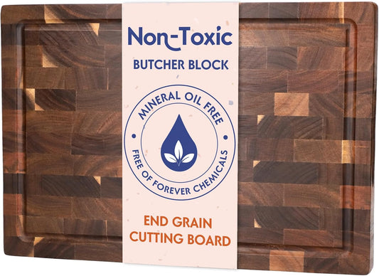 End Grain Butcher Block Cutting Board [1.5" Thick]. Made of Acacia Wood and Conditioned with Beeswax, Flaxseed Oil & Lemon Oil. 16" X 11" Chopping Board by .