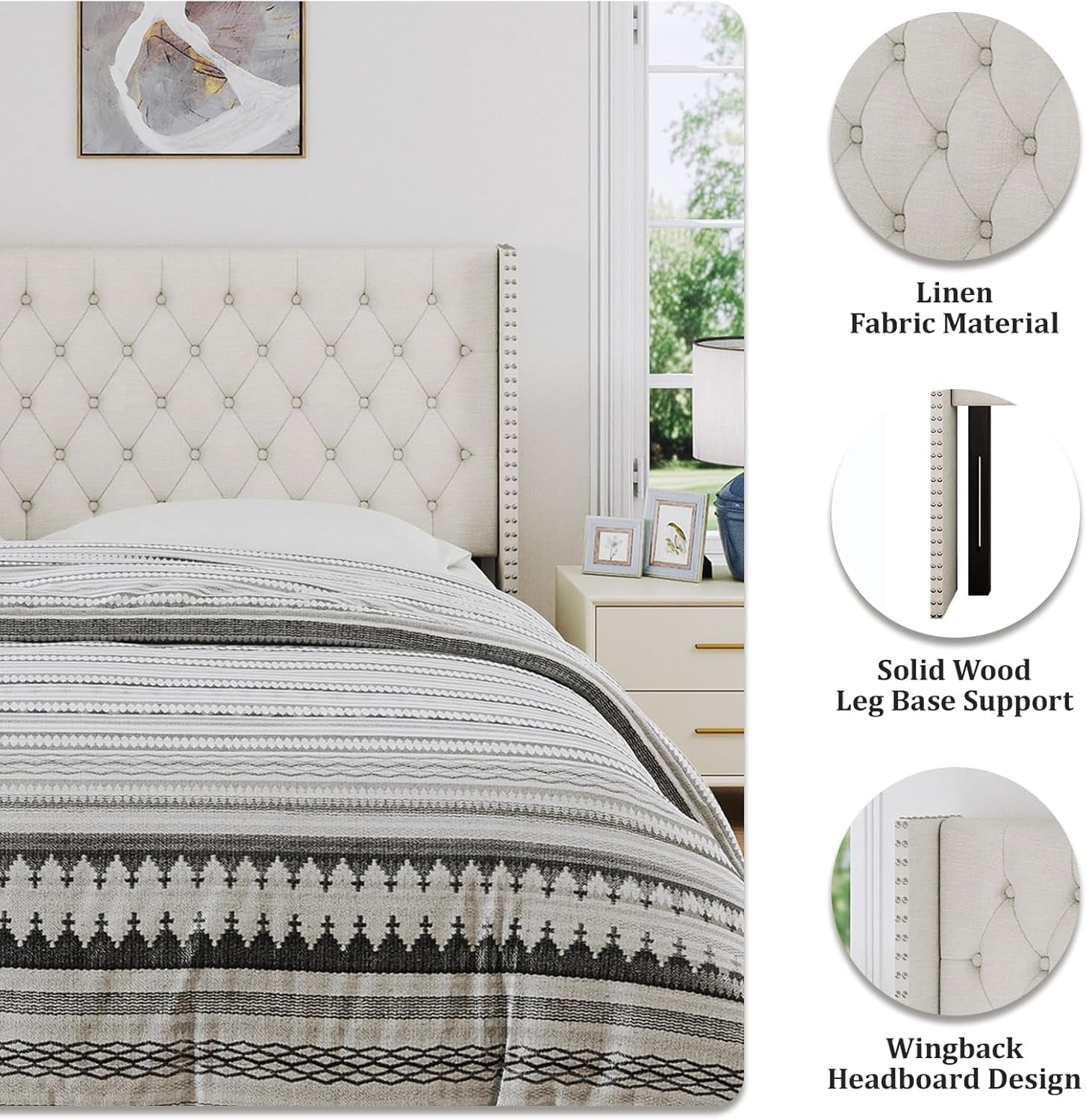 King Size Headboard Only, Wingback Wall Mount Headboard King Size for Adjustable Bed Featuring High-Density Sponge Padding, Luxury Texture Easy Assembly Comfort and Style, Ivory