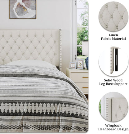 King Size Headboard Only, Wingback Wall Mount Headboard King Size for Adjustable Bed Featuring High-Density Sponge Padding, Luxury Texture Easy Assembly Comfort and Style, Ivory