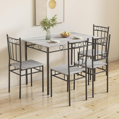 Rectangular Dining Room Table Set with 4 Chairs, Space-Saving Kitchen Table Set for Small Space, Retro Grey