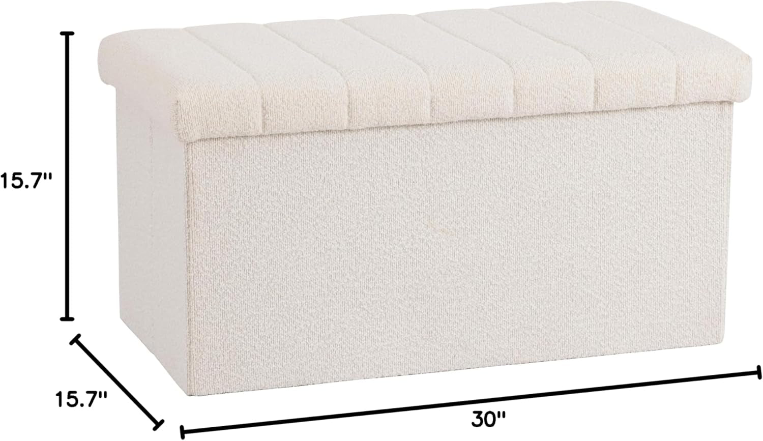 Cushioned Fabric Ottoman Hidden Storage Chest Footrest Chair, Padded Seat for Bedroom, Dorm, Loft, Living Room, Entryway, Hallway, White Boucle, 30" Bench