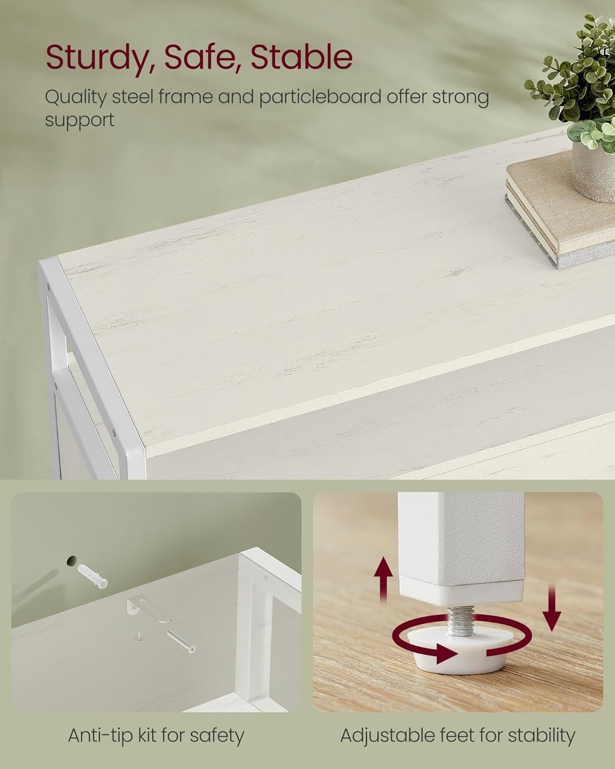 Shoe Cabinet with 3 Flip Drawers, Shoe Storage Cabinet, Asjustable and Removable Dividers, Holds 15-24 Pairs of Shoes, 11.8 X 31.5 X 51.2 Inches, Rustic White and Matte White ULBS802W01