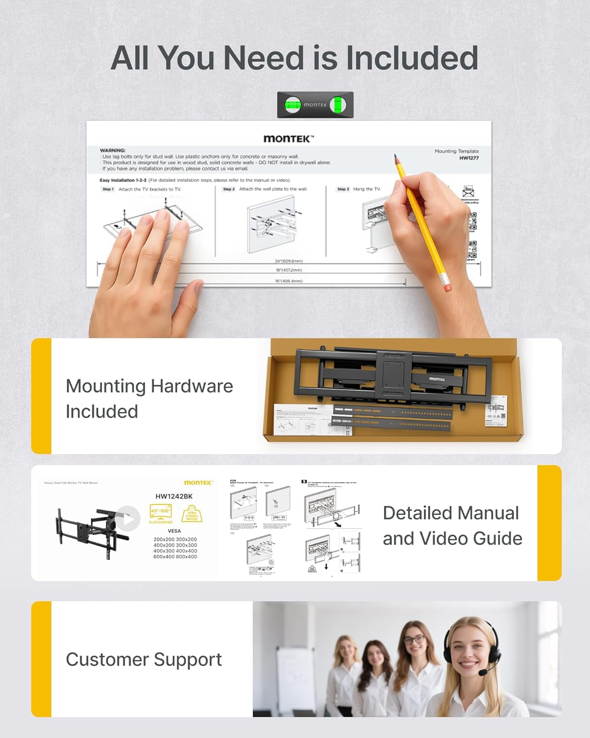 Heavy Duty XXL Full Motion TV Wall Mount for 60-120 Inch Extra Large Tvs, Holds 265 Lbs, Max VESA 900X600, 27.7" Extension, Swivel & Tilt, Preassembled, Fits 12–24" Studs, LED/LCD/OLED 4K/8K