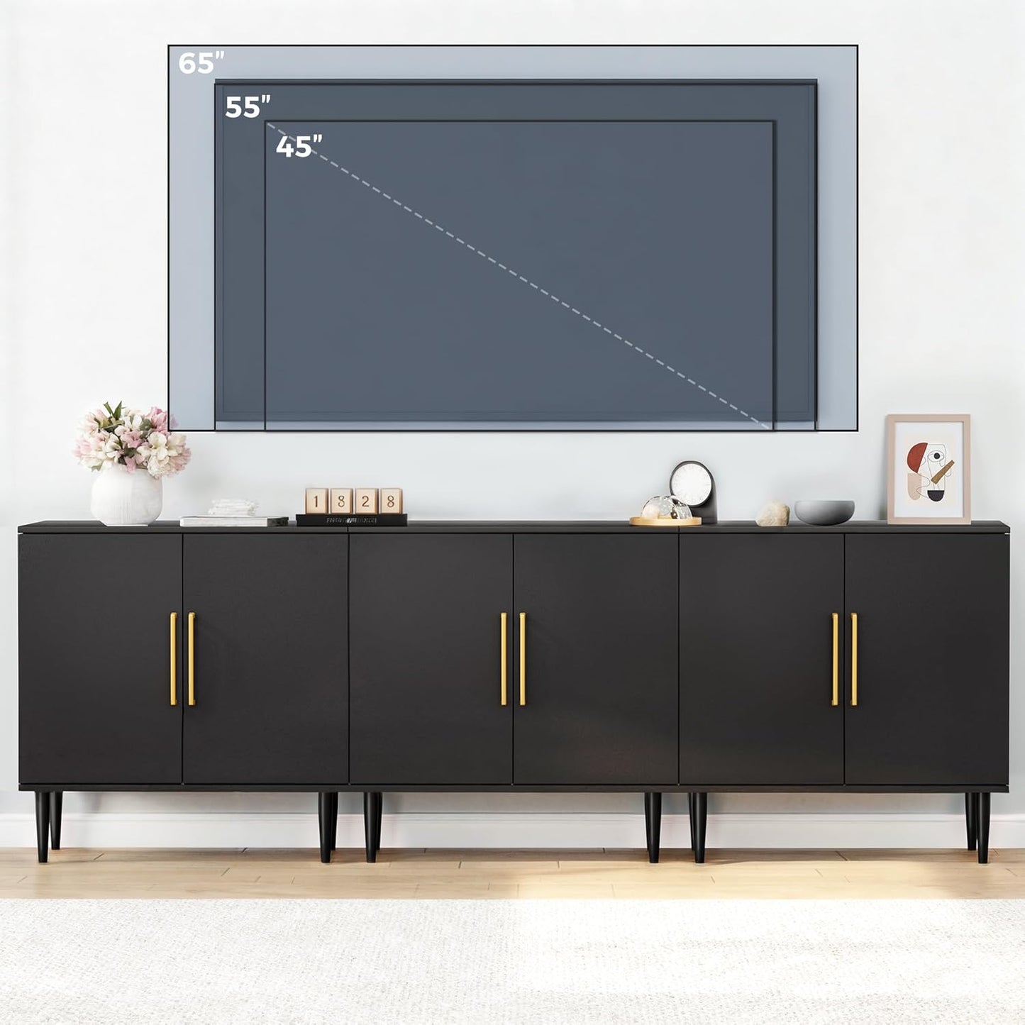 Modern Storage Cabinet, Free Standing Buffet Cabinet, Black Sideboard and Buffet Storage, Wood Accent Furniture for Living Room, Hallway, Entryway, Dining Room (1, Black)