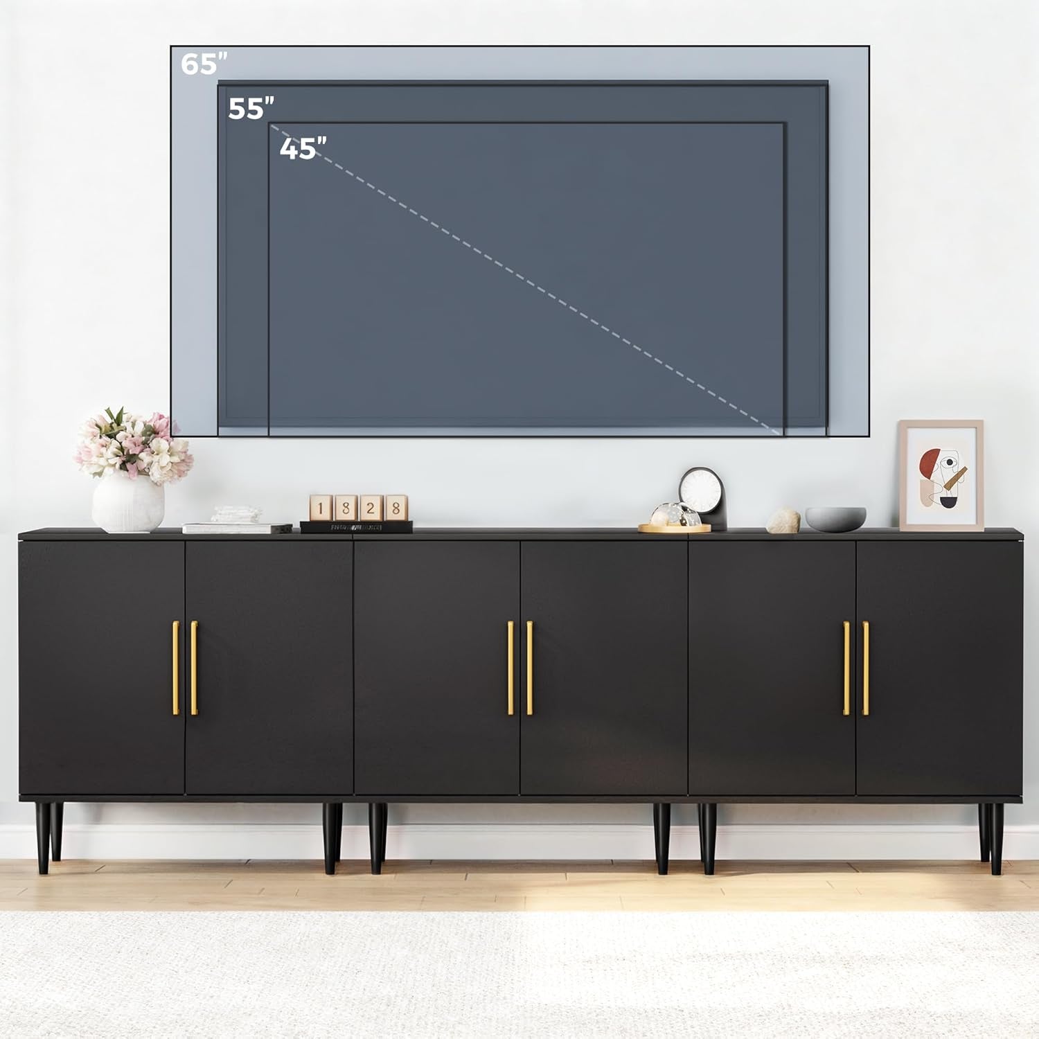 Modern Storage Cabinet, Free Standing Buffet Cabinet, Black Sideboard and Buffet Storage, Wood Accent Furniture for Living Room, Hallway, Entryway, Dining Room (1, Black)