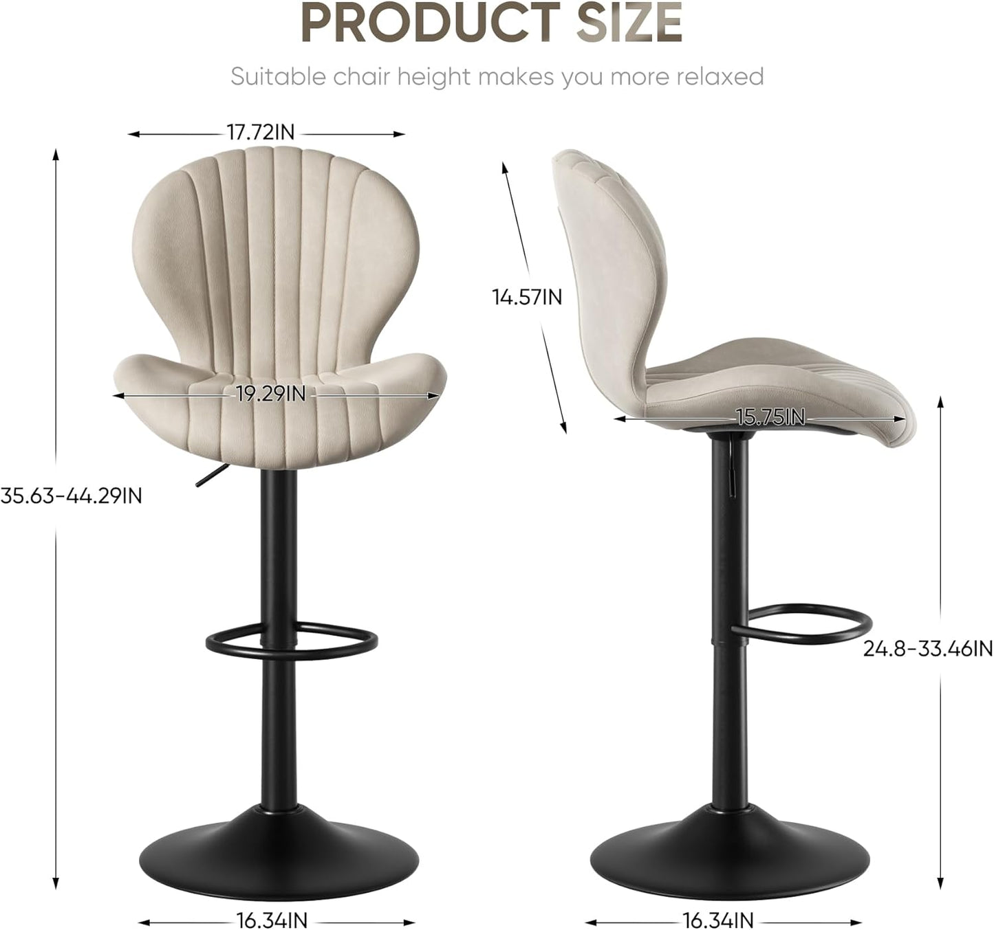 Bar Stools Set of 2 Modern Swivel Bar Chairs, Barstools Counter Height with High Backrest, Easy 3-5 Minute Assembly for Bar, Kitchen, Dining Room Beige