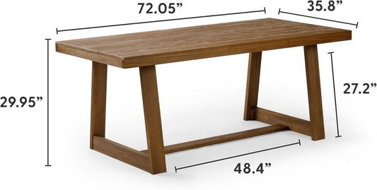 72 Inch Farmhouse Dining Table, Solid Wood Rustic Kitchen Table, Large Wooden Rectangular Dinner Table for Dining Room, Home Office, Living Room Furniture, Easy Assembly, Pecan Wirebrush